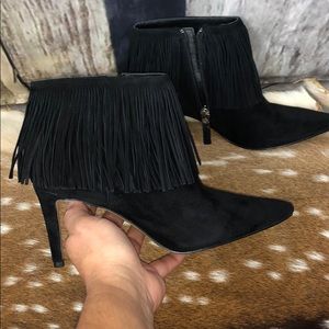 Sam Edelman Black Suede Fringe Booties Size 6 1/2